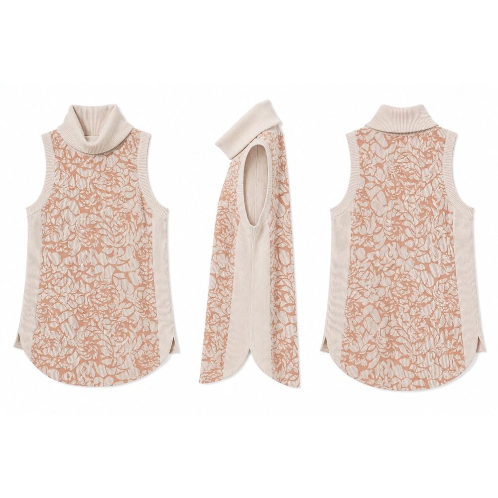 Anthro Meadow Rue Sleeveless Knit Tunic XL Cream Floral Mock Neck Textured Boho